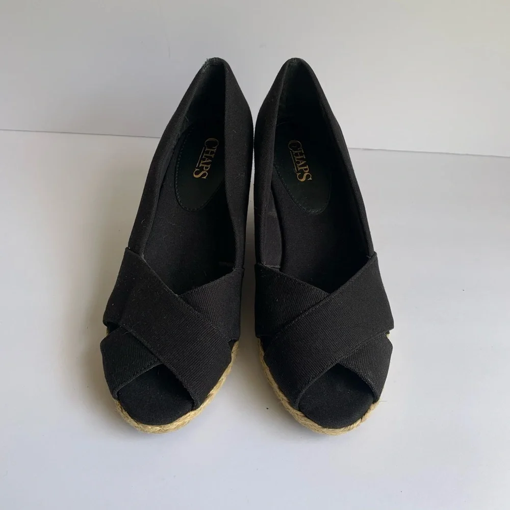 Chaps black espadrille shoes wedge heels size 8